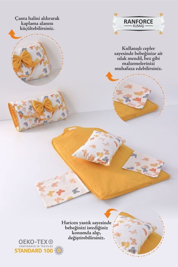 Umaybebek Changing Mat - With Bag - Mustard Butterfly