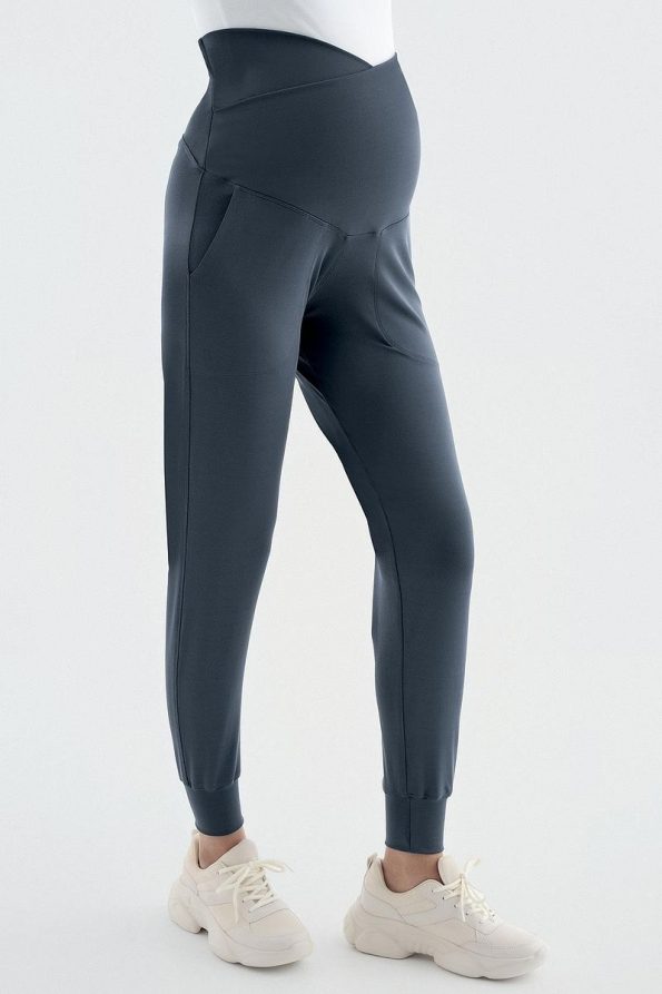 High Waist Pocketed Maternity Jogger Pants with Cross Belt