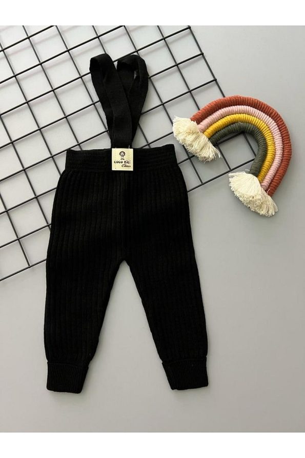 Sparrow Laurel Beniz Kids Black High-Waisted Adjustable Ribbed Knit Leggings
