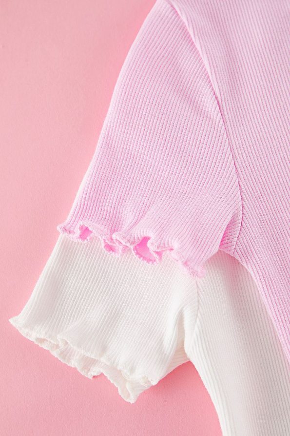 Trendyolmilla Kids Cream-Pink 2-Pack Girls' Cotton Crop Short Sleeve T-Shirt