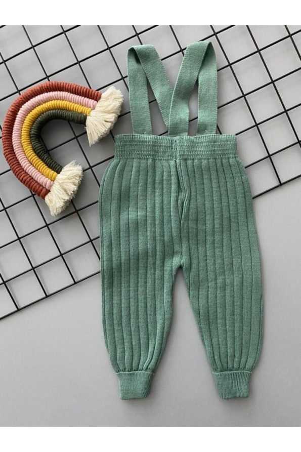 Sparrow Laurel Mint Front Button Adjustable Unisex Baby Knit Overalls