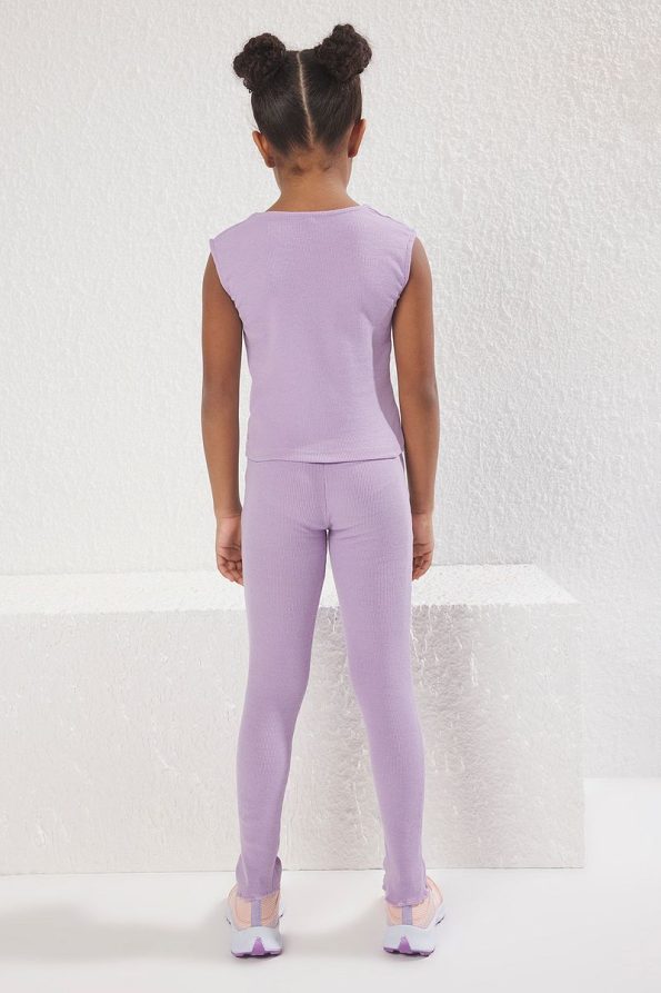 Trendyolmilla Kids Lilac Girls Basic Buttoned Ribbed V-Neck Vest and Leggings Set