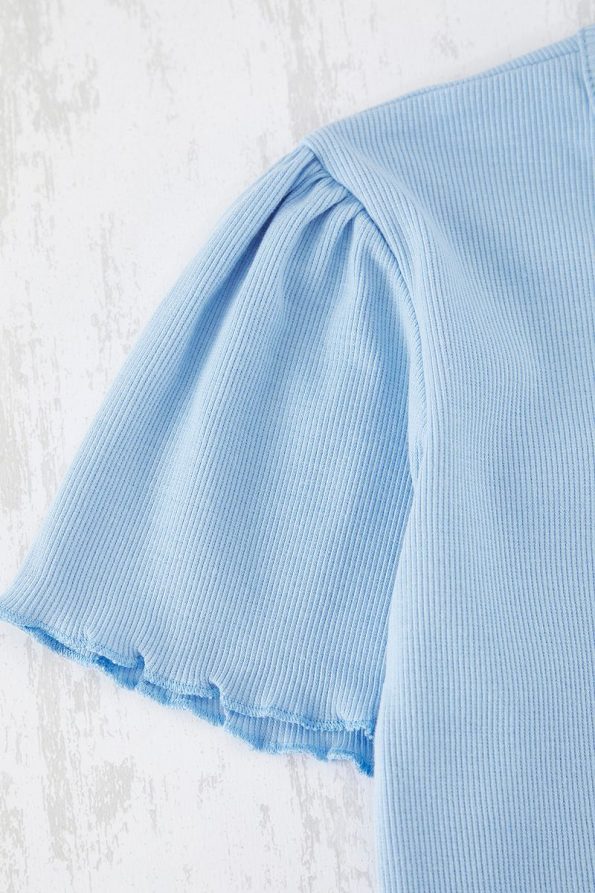 Trendyolmilla Kids Light Blue Cotton Minimal Embroidered T-Shirt and Shorts Set