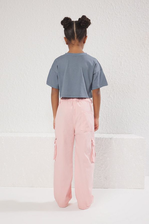 Trendyolmilla Kids Pink Girls' 100% Cotton Pocket Detail Wide Leg Elastic Denim Pants