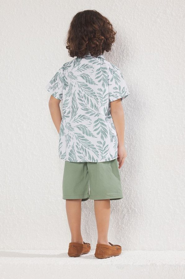 Trendyolmilla Kids Green Cotton Tropical Print Shirt and Shorts Set