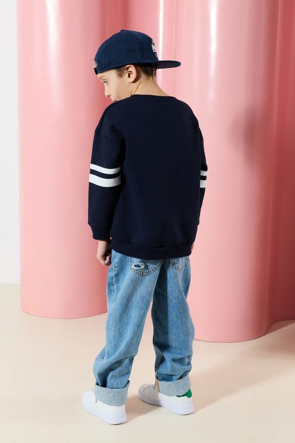Trendyolmilla Kids Navy Printed Cotton School Sweatshirt