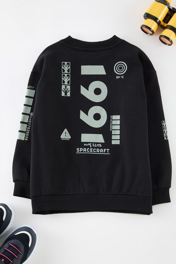 Trendyolmilla Kids Black Boys Printed Long Sleeve Crew Neck Sweatshirt