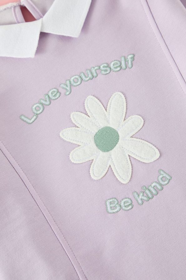 Trendyolmilla Kids Lilac Flower Pattern Cotton Polo Neck Knit Sweatshirt
