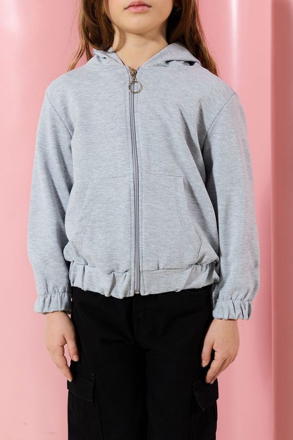 Trendyolmilla Kids Gray Melange Unisex Hooded Cotton Zip-Up Knit Cardigan