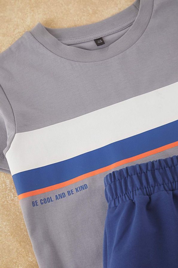 Trendyolmilla Kids Gray Cotton Printed T-Shirt and Shorts Set