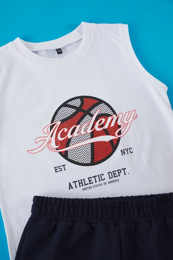 Trendyolmilla Kids White Boys' 100% Cotton Basketball Print Tank Top and Shorts Set