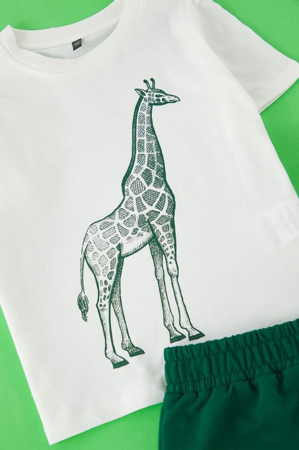Trendyolmilla Kids Cream Cotton Giraffe Print Short Sleeve Set