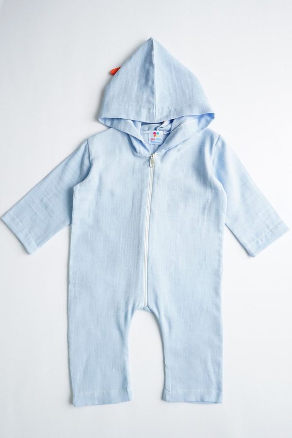 Silk Satin Dinosaur Print Hooded Romper for Boys and Girls
