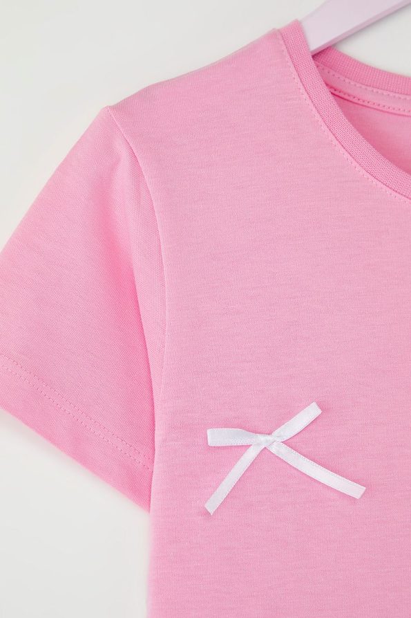 Trendyolmilla Kids Pink Ribbon Detail Short Sleeve T-Shirt