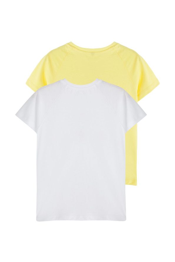Trendyolmilla Kids White-Yellow 2-Pack Girls' 100% Cotton Fruit Print Short Sleeve T-Shirt