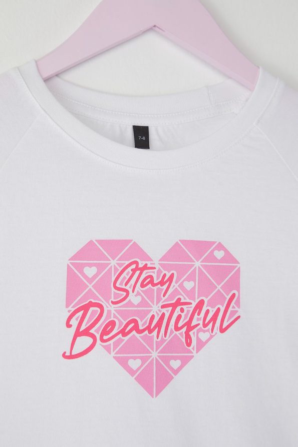Trendyolmilla Kids White-Pink 2-Pack Girls' 100% Cotton Slogan Printed Short Sleeve T-Shirt