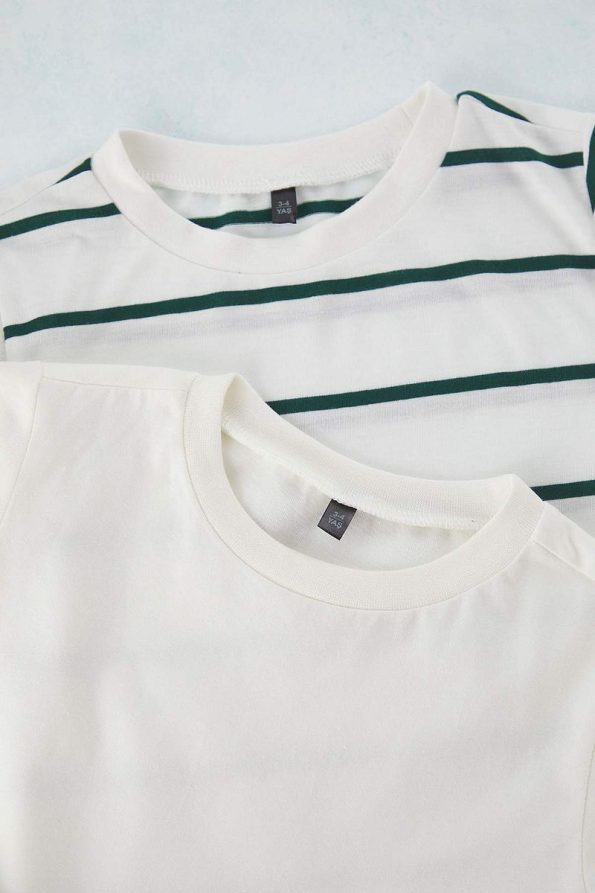 Trendyolmilla Kids Mint and Cream Striped Short Sleeve T-Shirt for Boys