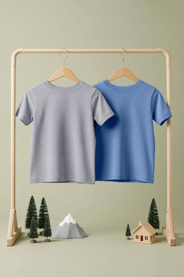 Trendyolmilla Kids Indigo-Grey 2-Pack Short Sleeve Cotton T-Shirts for Boys