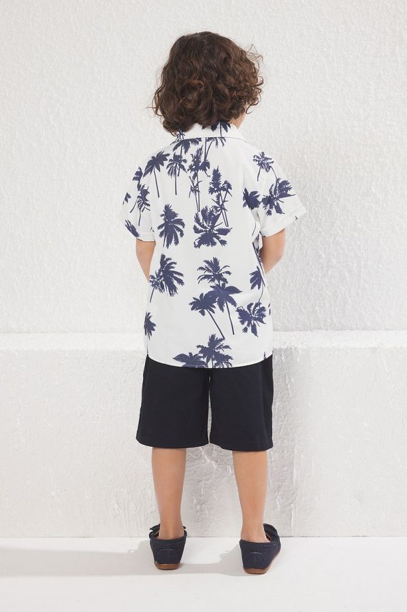 Trendyolmilla Kids Navy Blue Cotton Printed Shirt and Shorts Set