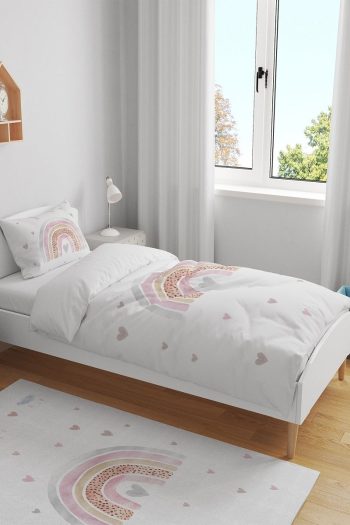 Evpanya Pink Heart Rainbow Pattern Single Bed Set for Kids