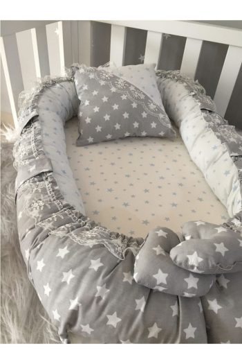 Jaju Baby Gray Star Luxury Design Nest Bedside Baby Nest and Pillow