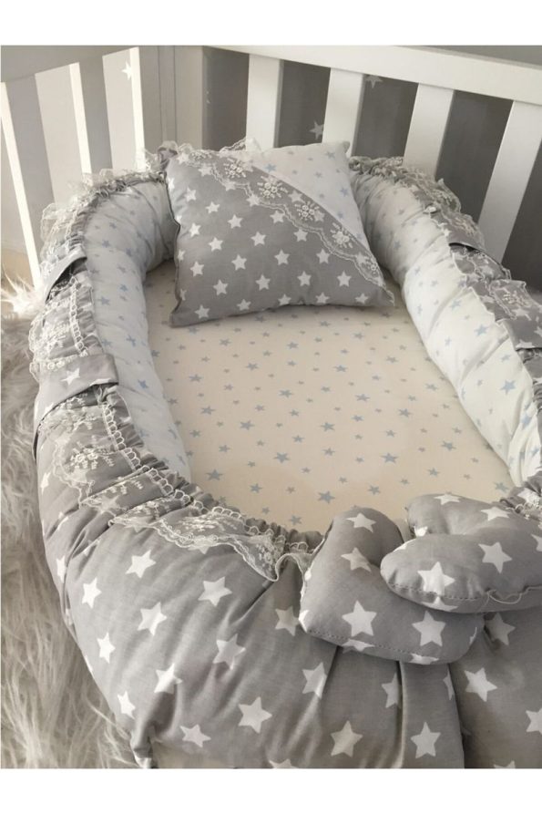 Jaju Baby Gray Star Luxury Design Nest Bedside Baby Nest and Pillow