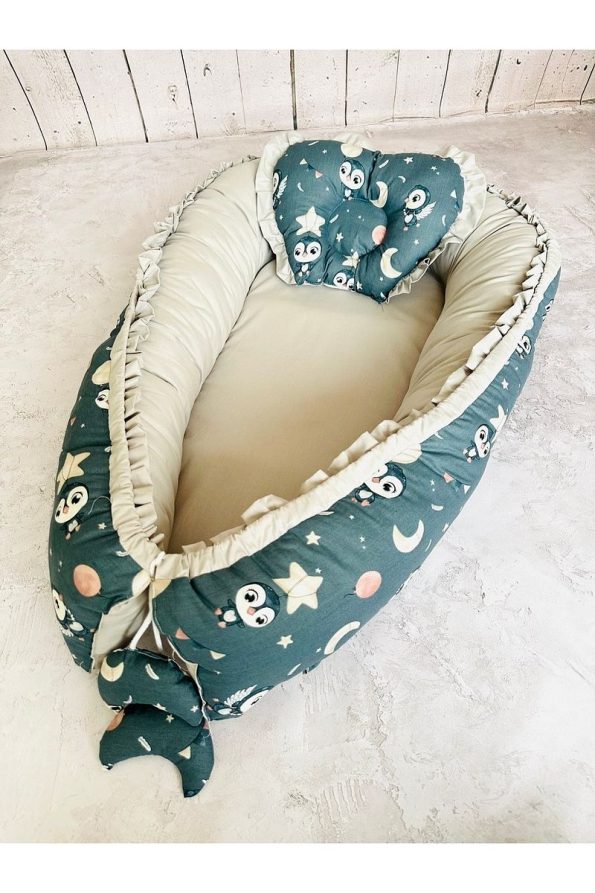 JUNIPERUS Penguin Ruffled Orthopedic Dual-Sided Baby Nest