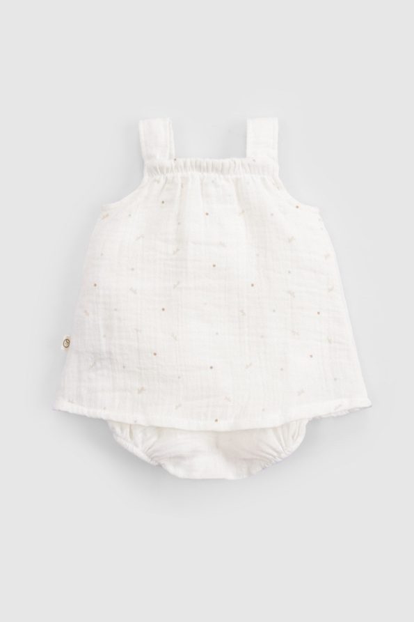 Organic Cotton Muslin Ecru Baby Dress Bodysuit