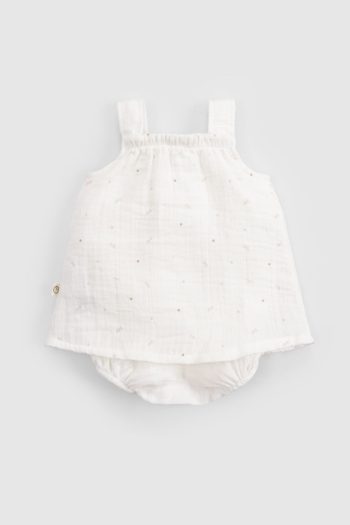 Organic Cotton Muslin Ecru Baby Dress Bodysuit