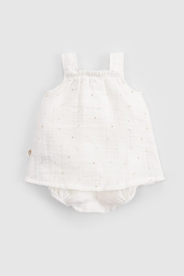 Organic Cotton Muslin Ecru Baby Dress Bodysuit