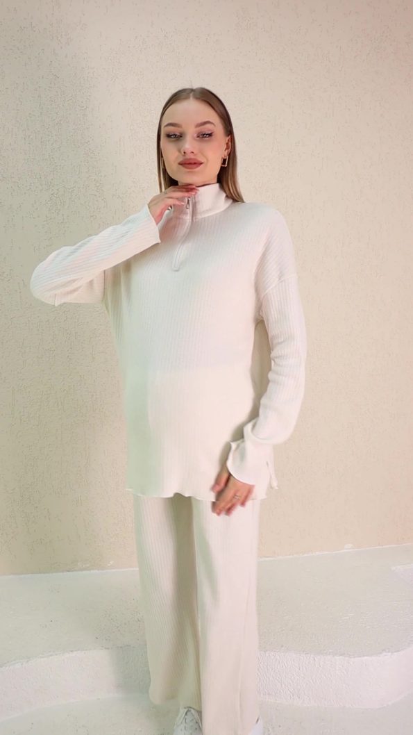 Miss World Lissa Cream Zip-Front Soft Fabric Maternity and Postpartum Tracksuit Set