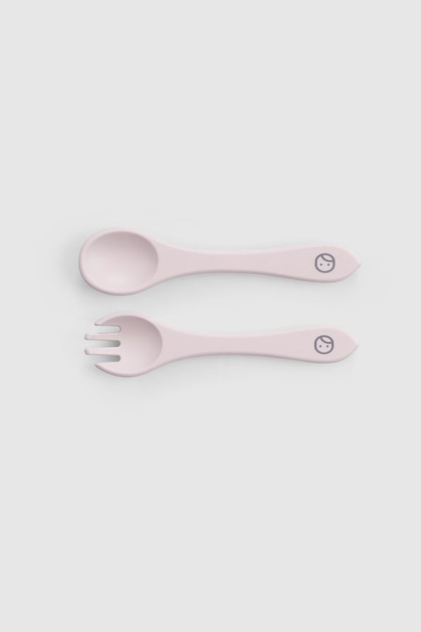Silicone Vacuum Pink Feeding Plate and Fork Spoon Set