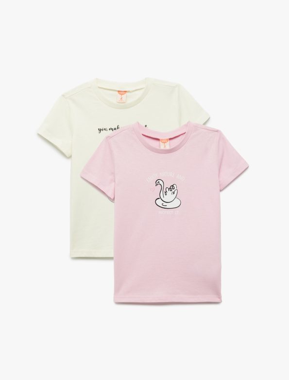 Girls' Cotton Printed Short Sleeve Crew Neck T-Shirt Set