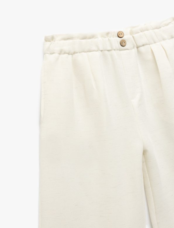 Girls' Elastic Waist Linen and Viscose Blend Basic Trousers