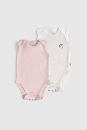 2-Pack Adjustable Pink and Ecru Snaps Bodysuit