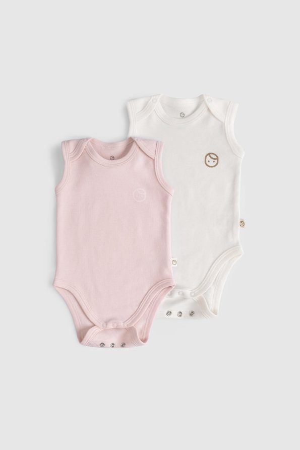 2-Pack Adjustable Pink and Ecru Snaps Bodysuit