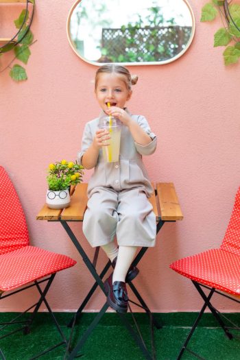 Collared Pleated Tencel Jumpsuit for Ages 2-7 Beige