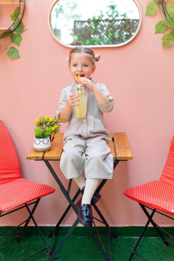 Collared Pleated Tencel Jumpsuit for Ages 2-7 Beige