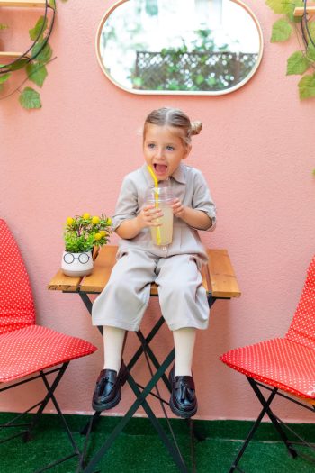 Collared Pleated Tencel Jumpsuit for Ages 2-7 Beige