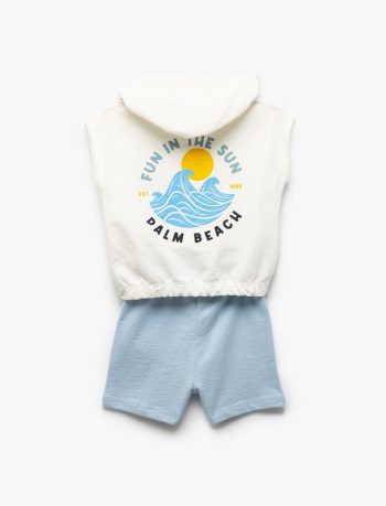 Boys' Hooded Cotton Printed Sleeveless Crop Sweatshirt