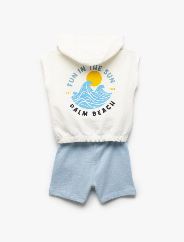Boys' Hooded Cotton Printed Sleeveless Crop Sweatshirt
