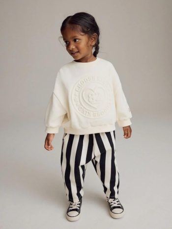 Girls' Cotton Embossed Sweatshirt and Striped Pants Set