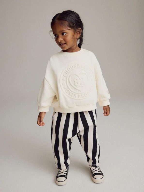 Girls' Cotton Embossed Sweatshirt and Striped Pants Set