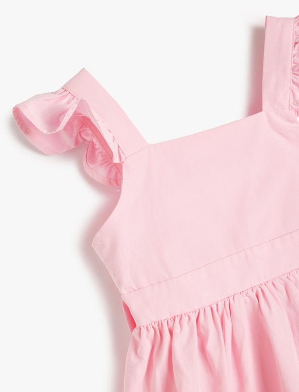 Girls' Cotton Dress with Butterfly Sleeves and Ties