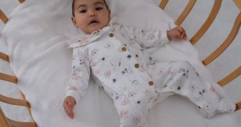 Bubbles Organic Fabric Front Button Lace Embellished Baby Girl Romper