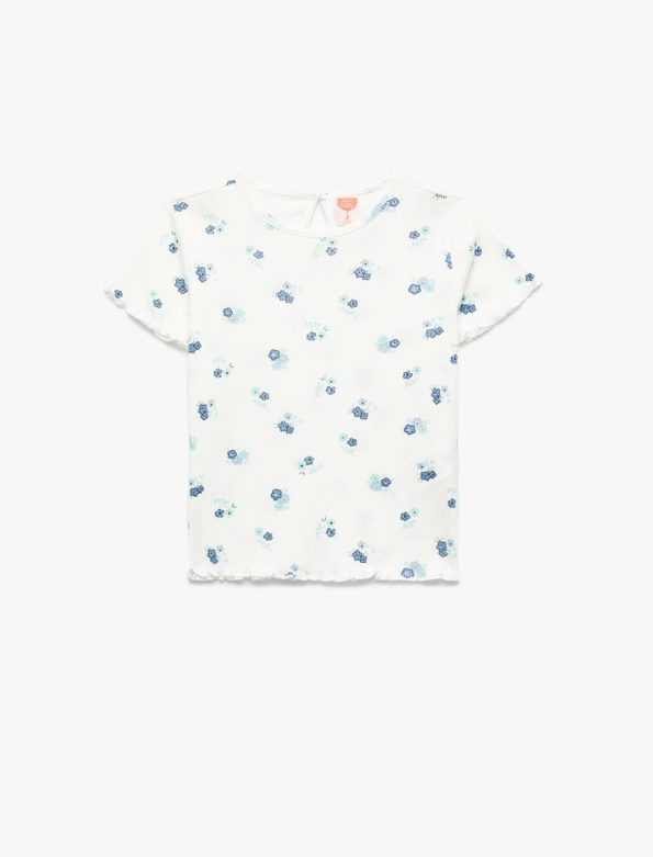 Girls' Floral Print Short Sleeve Cotton T-Shirt