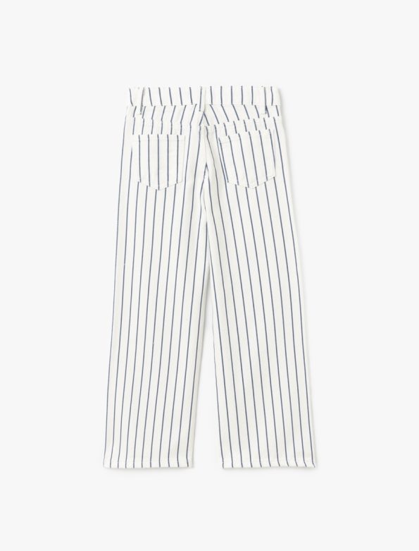 Girls' Cotton Striped Wide Leg Denim Pants