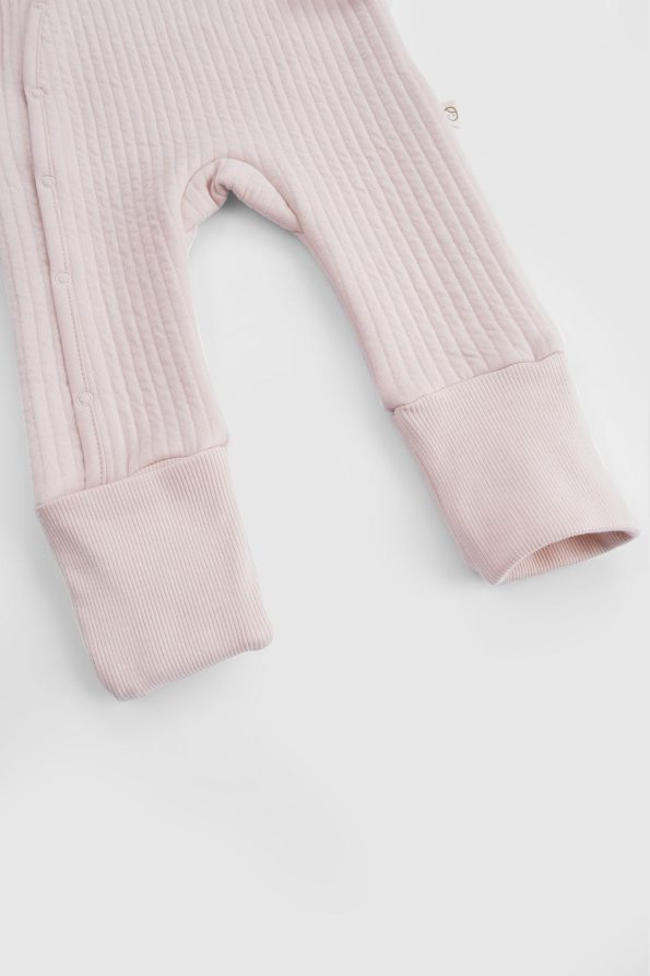 Quilted Pink Baby Romper with Footies and Gloves