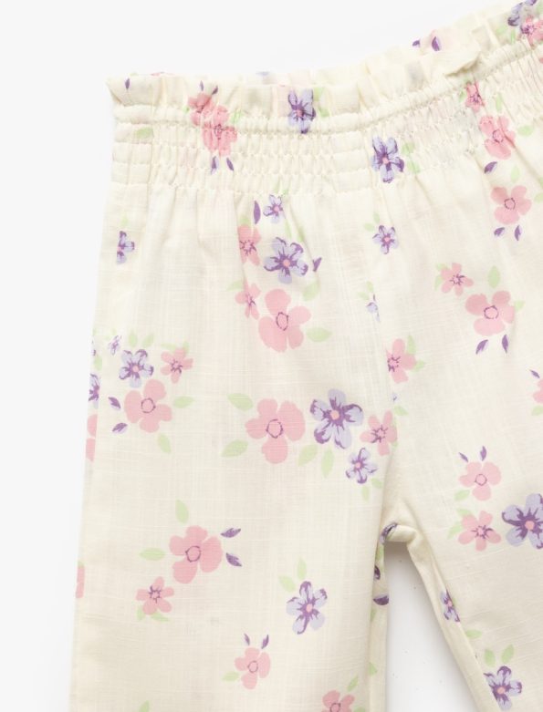 Girls' High-Waisted Floral Print Cotton Pants