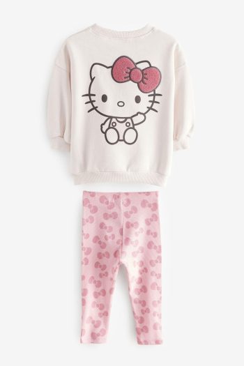 Girls' Cotton Blush Sweatshirt and Patterned Leggings Set - Bow Design